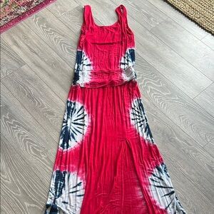 Red Tie-Dye Maxi Dress